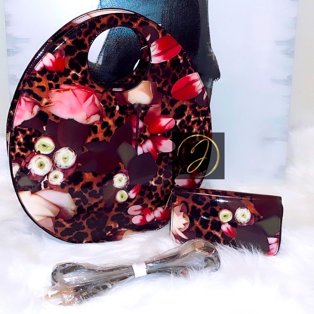 Leopard floral print handbag set